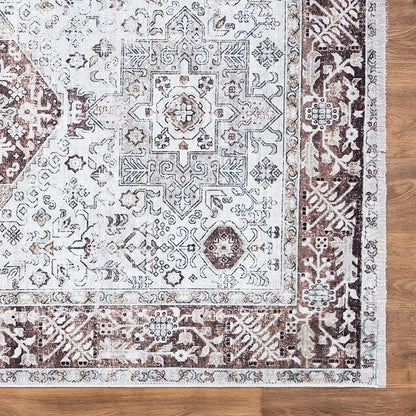 Bloom Rugs Caria Washable Non-Slip 9x12 Rug - Beige/Brown Traditional Area Rug for Living Room, Bedroom, Dining Room, and Kitchen - Exact Size: 9' x 12'