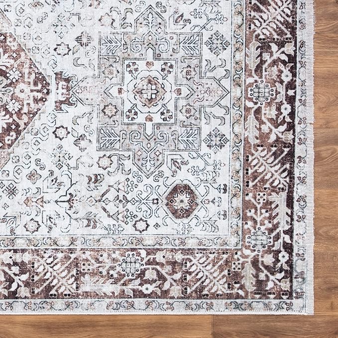 Bloom Rugs Caria Washable Non-Slip 3x5 Rug - Beige/Brown Traditional Area Rug for Living Room, Bedroom, Dining Room, and Kitchen - Exact Size: 3' x 5'