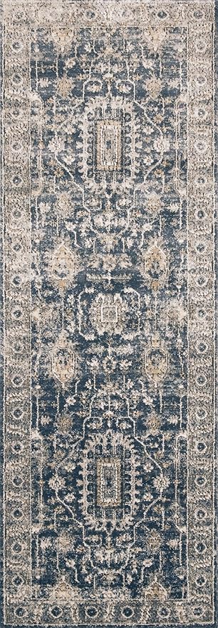 Loloi Teagan Collection TEA-03 Denim/Pebble 9'-9" x 13'-6" Area Rug, Large, Soft Neutral Rug, High-Traffic for Living Room, Bedroom, Home Office, Dining Area