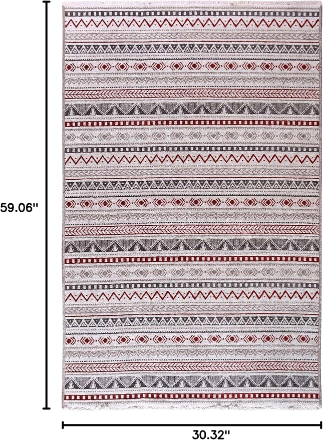 Alfa Rich 3x5 Red Burgundy White Gray Washable Area Rugs for Living Room Bedroom Kitchen Runner