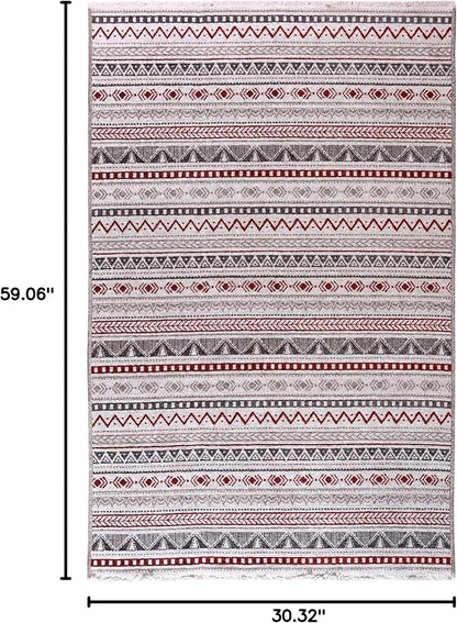 Alfa Rich 3x5 Red Burgundy White Gray Washable Area Rugs for Living Room Bedroom Kitchen Runner
