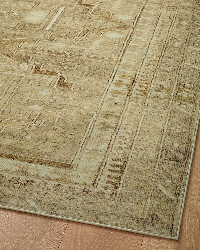 Loloi Magnolia Home by Joanna Gaines Sinclair Collection SIN-02 Khaki/Tobacco 2'-3" x 7'-6", .25" Pile Height, Machine Washable, Runner Rug