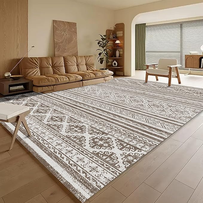 RUGSURE Washable Area Rugs 6' x 9' - 1/6 Thick - Moroccan-Inspired -Stain & Water Resistant Non-Slip - Resistant Rug for Living Room, Bedroom, Nursery, Pet & Child Friendly (Brown)