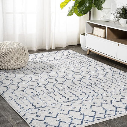 JONATHAN Y Boho Vintage Diamond Cream/Navy Indoor Area Rug 4X6 ft, Moroccan Hype for Living Room, Bedroom, Kitchen, Office, Easy-Cleaning, High Traffic, Pet-Friendly, Non-Shedding (MOH101F-4)