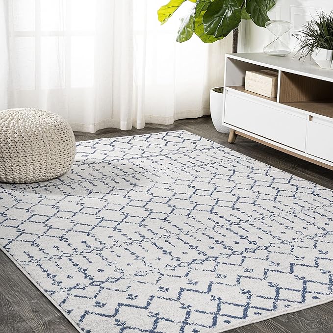 JONATHAN Y Boho Vintage Diamond Cream/Navy Indoor Area Rug 5X8 ft, Moroccan Hype for Living Room, Bedroom, Kitchen, Office, Easy-Cleaning, High Traffic, Pet-Friendly, Non-Shedding (MOH101F-5)