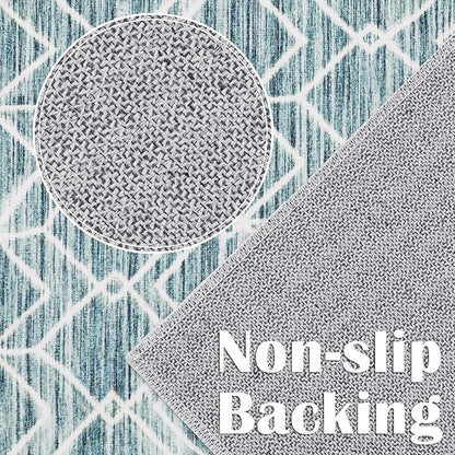 jinchan Moroccan 8x10 Area Rugs for Living Room - Machine Washable Modern Geometric Stain Resistant Ultra-Thin Low-Pile Large Rug Non-Slip Carpet for Bedroom Kitchen Dining Room (8x10ft, Teal Blue)