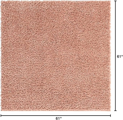 Unique Loom Davos Shag Collection Area Rug - Solid (5' 1" Square, Dusty Rose)