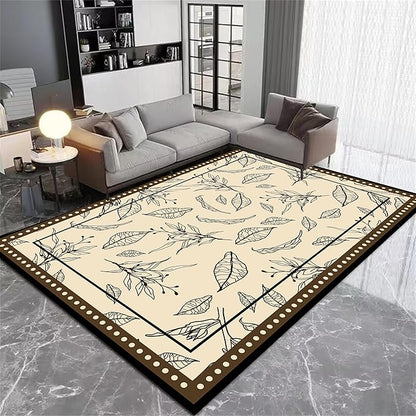 Medieval French Style Area Rugs 8x10ft, Off-White Botanical Leaf Pattern Rug, Low Pile Carpet, Washable & Non-Slip for Living Room, Bedroom, Dining Room, Dorm