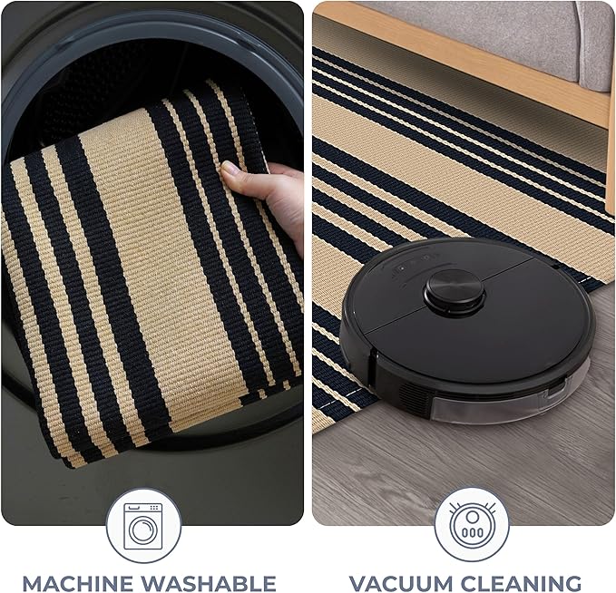 KOZYFLY Striped Front Door Mat 4x6 Ft Brown and Black Front Door Rug Cotton Washable Indoor Outdoor Rug Large Doormats Outdoor Striped Area Rugs for Kitchen Entryway Front Porch