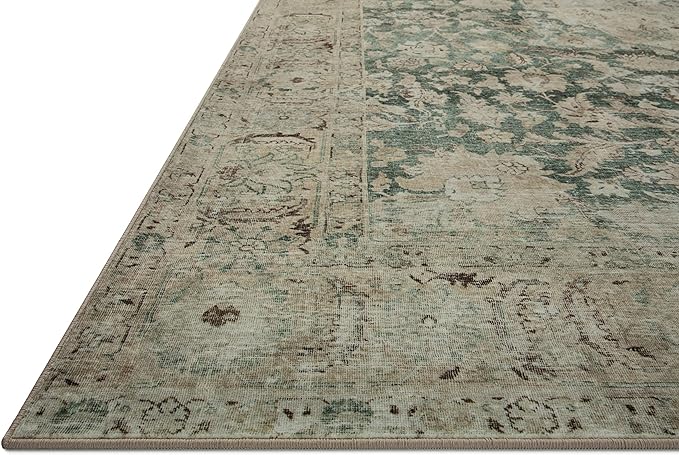 Loloi Magnolia Home by Joanna Gaines Sinclair Collection SIN-05 Jade/Sand 2'-0" x 5'-0", .25" Pile Height, Machine Washable, Accent Rug