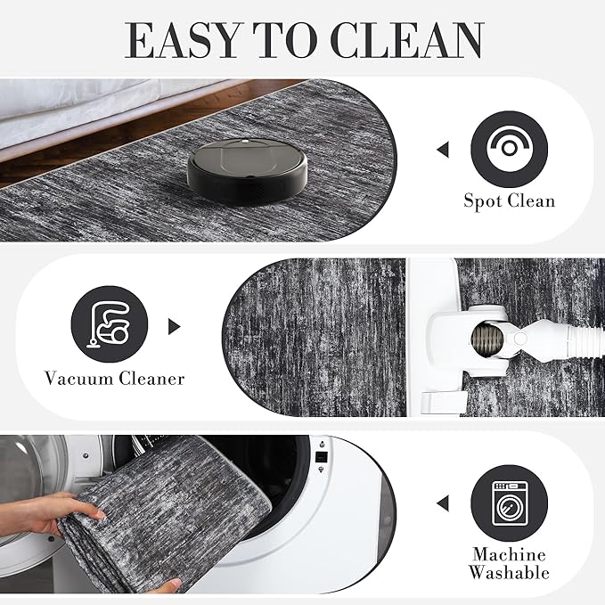 Garvee 2x6 Kitchen Rugs Non Slip Washable Bathroom Runner Rug, Non Shedding Low Pile Soft Area Rug Stain Resistant Foldable Minimalist Farmhouse Mats for Bedroom Entryway, Dark Grey