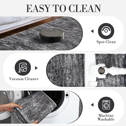 Garvee Bedroom Rugs 10x13 Office Rugs for Rolling Chairs Modern Solid Color Washable Rug with Non Slip Backing, Non Shedding Low Pile Neutral Carpet Stain Resistant Mats for Living Room, Dark Grey