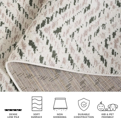 SAFAVIEH Adirondack Collection Area Rug - 6' Square, Ivory & Dark Green, Chevron Design, Non-Shedding & Easy Care, Ideal for High Traffic Areas in Living Room, Bedroom, Dining (ADR104X-6SQ)
