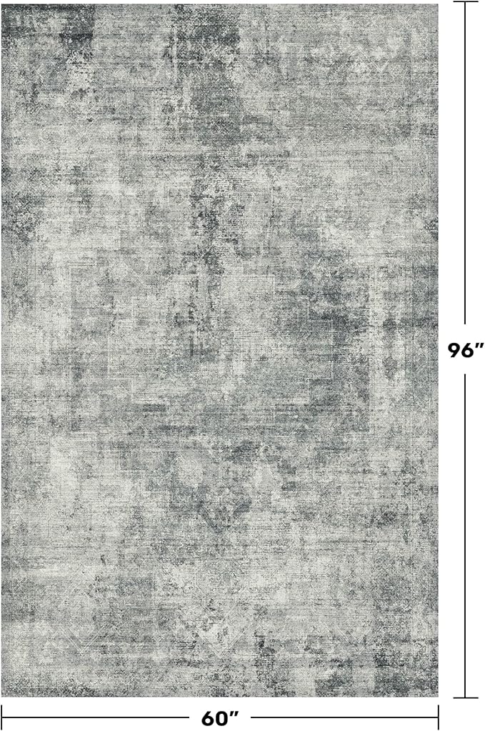 5x8 Large Entryway Rug Washable - Dark Blue and Gray Rug for Mudroom, Foyer, Hall, Living Room, Washable Low Pile Stain Resistent Slate Blue Décor
