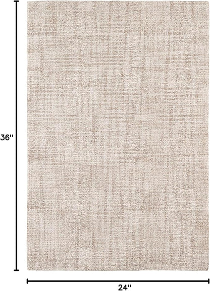 Dash and Albert Crosshatch Wool Area Rug - 2' x 3' Ivory Solid Hand Micro Hooked Accent Rug - Durable, High Traffic Areas Bedroom, Hallway, Stairs - Premium Luxury Hotel Quality Soft Breathable