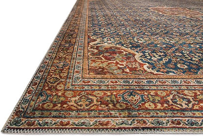 Loloi Layla Collection LAY-09 Cobalt Blue/Spice 7'-6" x 9'-6" .13" Thick Area Rug, Soft, Durable, Vintage Inspired, Distressed, Low Pile, Non-Shedding, Easy Clean, Printed, Living Room Rug