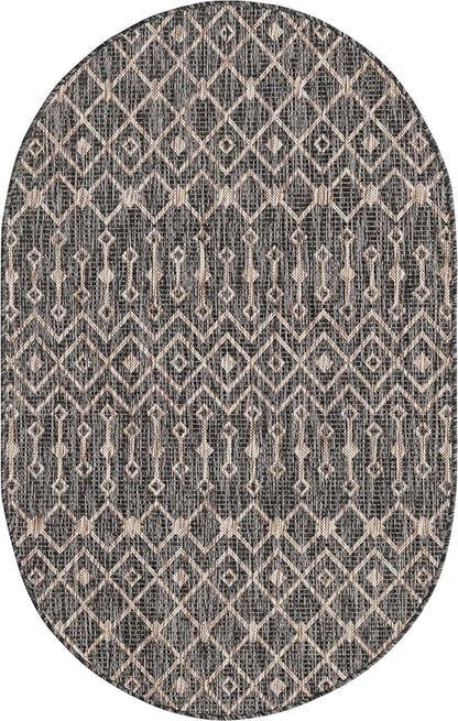 Unique Loom Outdoor Trellis Collection Area Rug - Tribal Trellis (3' 3" x 5' 3" Oval, Charcoal Gray/ Natural)