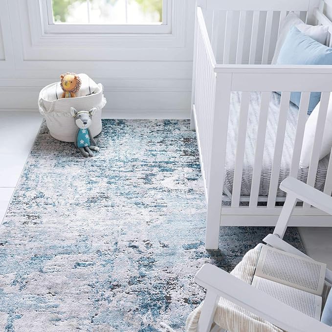 Rugs.com Leipzig Collection Area Rug – 8X10 Blue Low-Pile Rug Perfect for Living Rooms, Large Dining Rooms, Open Floorplans