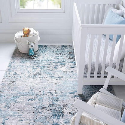 Rugs.com Leipzig Collection Area Rug – 7X10 Blue Low-Pile Rug Perfect for Bedrooms, Dining Rooms, Living Rooms