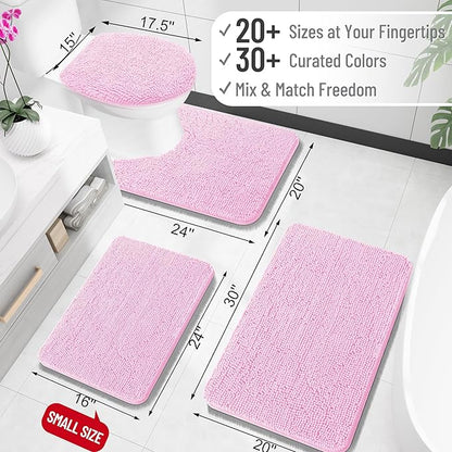 OLANLY Bathroom Rugs 24x16, Extra Soft Absorbent Chenille Bath Rugs, Rubber Backing Quick Dry, Machine Washable Bath Mats for Bathroom Floor, Tub and Shower, Home Decor Accessories, Pink