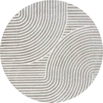 JONATHAN Y Hallie High-Low Curve Gray/Ivory 9' Round Indoor/Outdoor Area Rug, Minimalist, Pet Friendly, Non-Shedding, Stain Resistant, Hose-Washable for Backyard, Patio, Porch (SCN100A-9R)