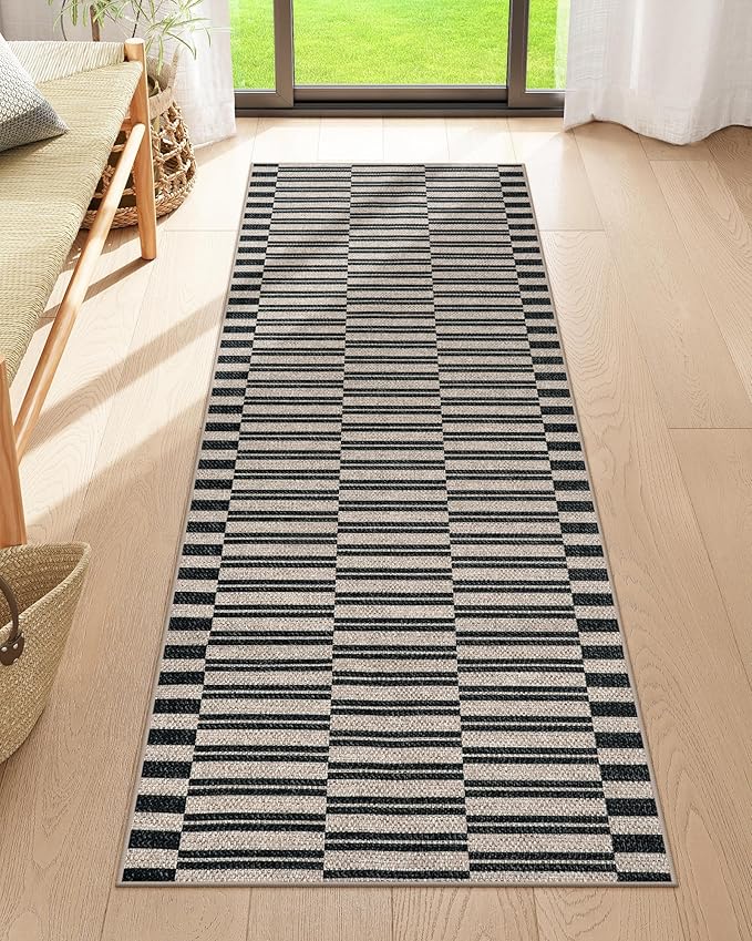 Lahome Striped Easy Jute Entryway Runner, 2x6 Kitchen Mats for Floor Black Rug Runners for Hallways Non Slip Indoor Outdoor Carpet, Farmhouse Non Shedding Floor Carpet for Laundry Porch Corridor