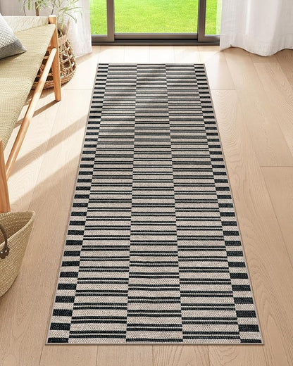 Lahome Striped Easy Jute Entryway Runner, 2x6 Kitchen Mats for Floor Black Rug Runners for Hallways Non Slip Indoor Outdoor Carpet, Farmhouse Non Shedding Floor Carpet for Laundry Porch Corridor