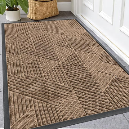 Kitinjoy Front Door Mat Outside Entrance, Sturdy Natural Dirt Trapper, Heavy Duty Rubber Doormat, Low Profile Non-Slip Backing, Easy Clean Mat for Indoor Outdoor, 47X32 Inch, Coffee