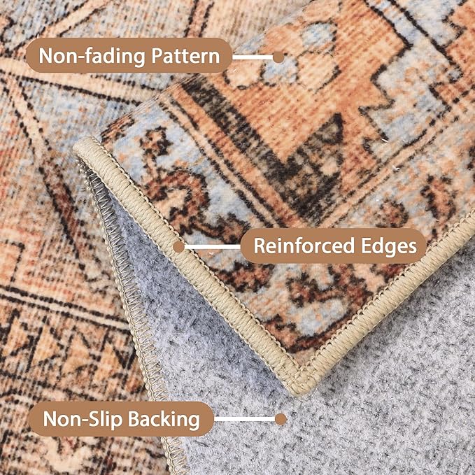 Bavni Runner Rugs 2x5 Kitchen Rug for Hallways Entryway, Washable Vintage Print Carpet, Ultra-Thin Low Pile Lightweight Rug with Non Slip Backing, Sunset Yellow