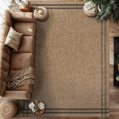 Easy Jute Rugs 10x14 Bordered Natural Color Living Room Indoor Outdoor Area Rug for Patio and Kitchen Rug High Traffic Washable Easy to Clean Solid Boho Woven Design Outside Carpet (10 x 14)