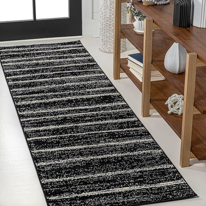 JONATHAN Y Williamsburg Minimalist Stripe Black/Cream Runner Rug, 2x8, Contemporary, Modern, Easy-Cleaning for Living Room, Bedroom, Kitchen, Pet Friendly, Non-Shedding (MOH201F-28)
