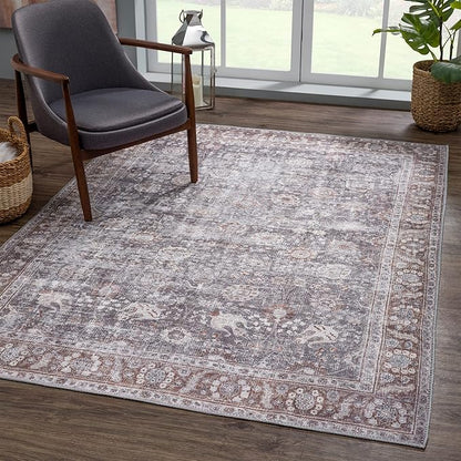 Bloom Rugs Washable 5' x 7' Rug - Brown/Dark Gray Traditional Area Rug for Living Room, Bedroom, Dining Room, and Kitchen - Exact Size: 5' x 7'
