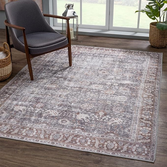 Bloom Rugs Washable 3' x 5' Rug - Brown/Dark Gray Traditional Area Rug for Living Room, Bedroom, Dining Room, and Kitchen - Exact Size: 3' x 5'