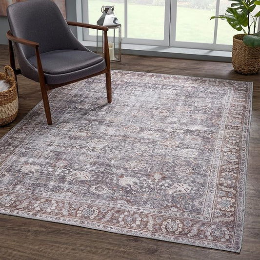 Bloom Rugs Washable 9' x 12' Rug - Brown/Dark Gray Traditional Area Rug for Living Room, Bedroom, Dining Room, and Kitchen - Exact Size: 9' x 12'