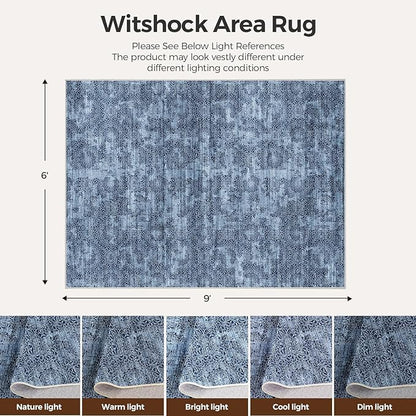 WITSHOCK 6x9 Area Rugs for Living Room: Machine Washable Non Slip Modern Abstract Carpet - Low Pile Print Rug for Bedroom Dining Room - Stain Resistant for Household - Pet Owners (Blue White)