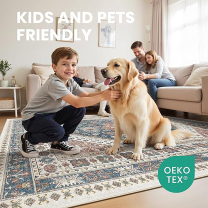 zesthome 10x14 Area Rugs,Stain Resistant Washable Rug,Ultra-Thin Rugs for Living Room,Bedroom,Non-Slip Backing Home Decor Large Area Rug (Navy Blue/Red,10'x14')