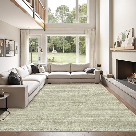 Art&Tuft Washable Rugs 5x7, Low Pile Area Rugs for Living Room - Non Slip and Stain Resistant Soft Thin 5x7 Rug for Bedroom, Dining Room, Kitchen, Office, Green