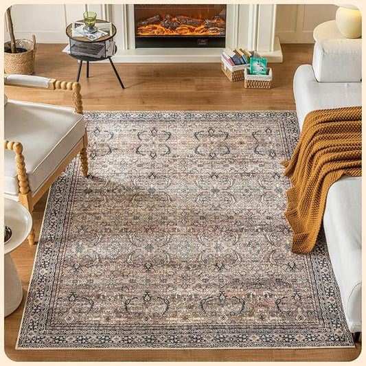 Istana 4x6 Rug - Olive & Charcoal Area Rugs 4x6 - Kid & Pet Friendly Machine Washable Rugs - 4 x 6 Area Rug Non Slip & Non Shedding Area Rug - Foldable Rug for Room for Bedroom