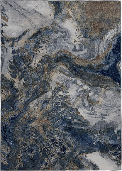 Modern Rugs Machine Washable for Entryway: 2x3 Blue Marble Small Area Rugs Non-Slip Non-Shedding - for Indoor Bathroom Bedroom Bedside