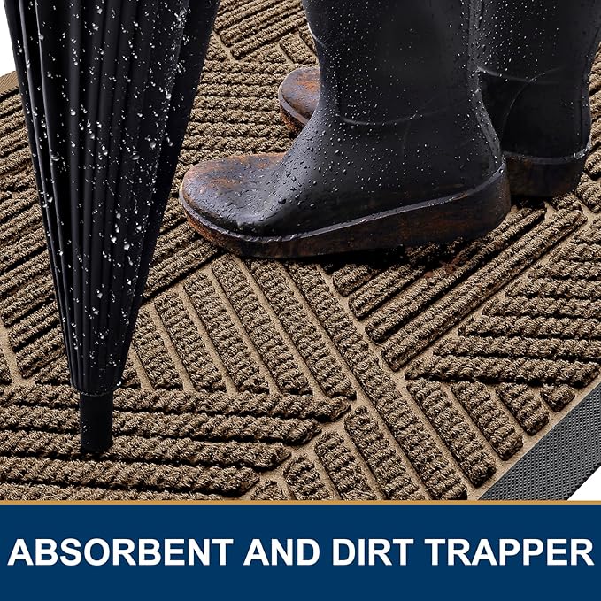 Kitinjoy Front Door Mat Outside Entrance, Sturdy Natural Dirt Trapper, Heavy Duty Rubber Doormat, Low Profile Non-Slip Backing, Easy Clean Floor Mat for Indoor Outdoor Entry, 47X32 Inch, Brown