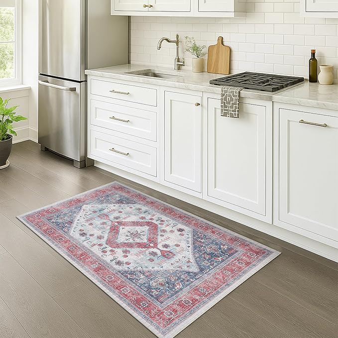 Fame Rugs Turkish Rug. Washable Vintage Oriental Antique Inspired Traditional Doormat Small Modern Area Rugs Luxury Entryway Entry Bedroom Bathroom Kitchen (402RN, 2'5 x 5')