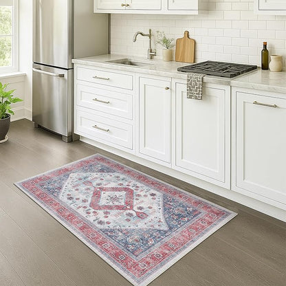 Fame Rugs Turkish Rug. Washable Vintage Oriental Antique Inspired Traditional Doormat Small Modern Area Rugs Luxury Entryway Entry Bedroom Bathroom Kitchen (402RN, 2'5 x 5')