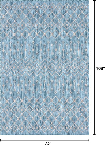 Unique Loom Outdoor Trellis Collection Area Rug - Tribal Trellis (6' 1" x 9' Rectangle, Aqua/ Ivory)