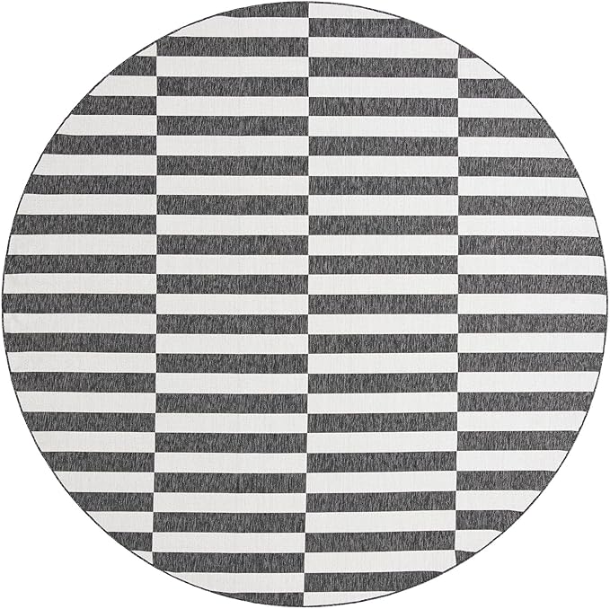 Unique Loom Outdoor Striped Collection Area Rug - Striped (10' 8" Round, Charcoal/Ivory)