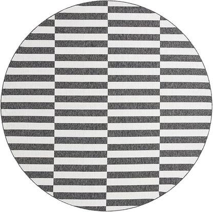 Unique Loom Outdoor Striped Collection Area Rug - Striped (10' 8" Round, Charcoal/Ivory)