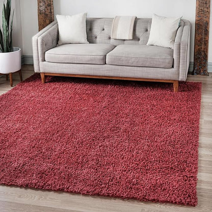 Unique Loom Davos Shag Collection Area Rug - Solid (3' 3" Square, Poppy)