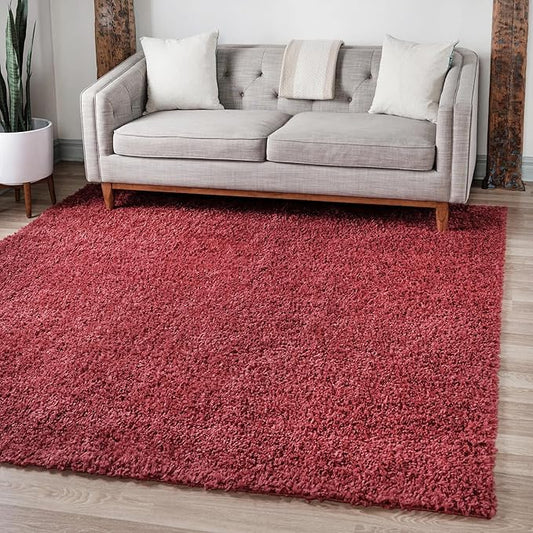 Unique Loom Davos Shag Collection Area Rug - Solid (3' 3" Square, Poppy)