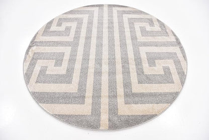Unique Loom Athens Collection Classic Geometric Modern Border Design Area Rug (6' 0 x 6' 0 Round, Gray/ Beige)