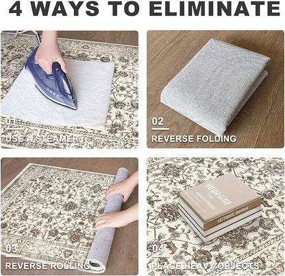 KILOCOCO Area Rug 5x7 Living Room Rug Washable Printed Vintage Floral Non Slip Soft Rubber Backed Indoor Bedroom Rugs for Laundry Room Kitchen Playroom Moroccan Area Rugs, Beige/Brown