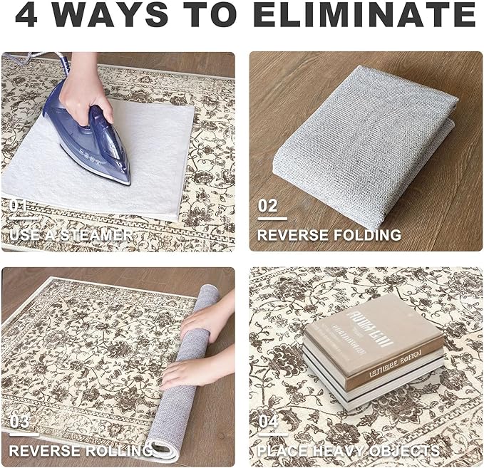 KILOCOCO Hallway Runner 2x7 Rug Runner Printed Vintage Floral Washable Kitchen Runners Non-Slip Rubber Backed Runners for Hallways Laundry Room Distressed Boho Rugs for Entryway Bedroom, Beige/Brown